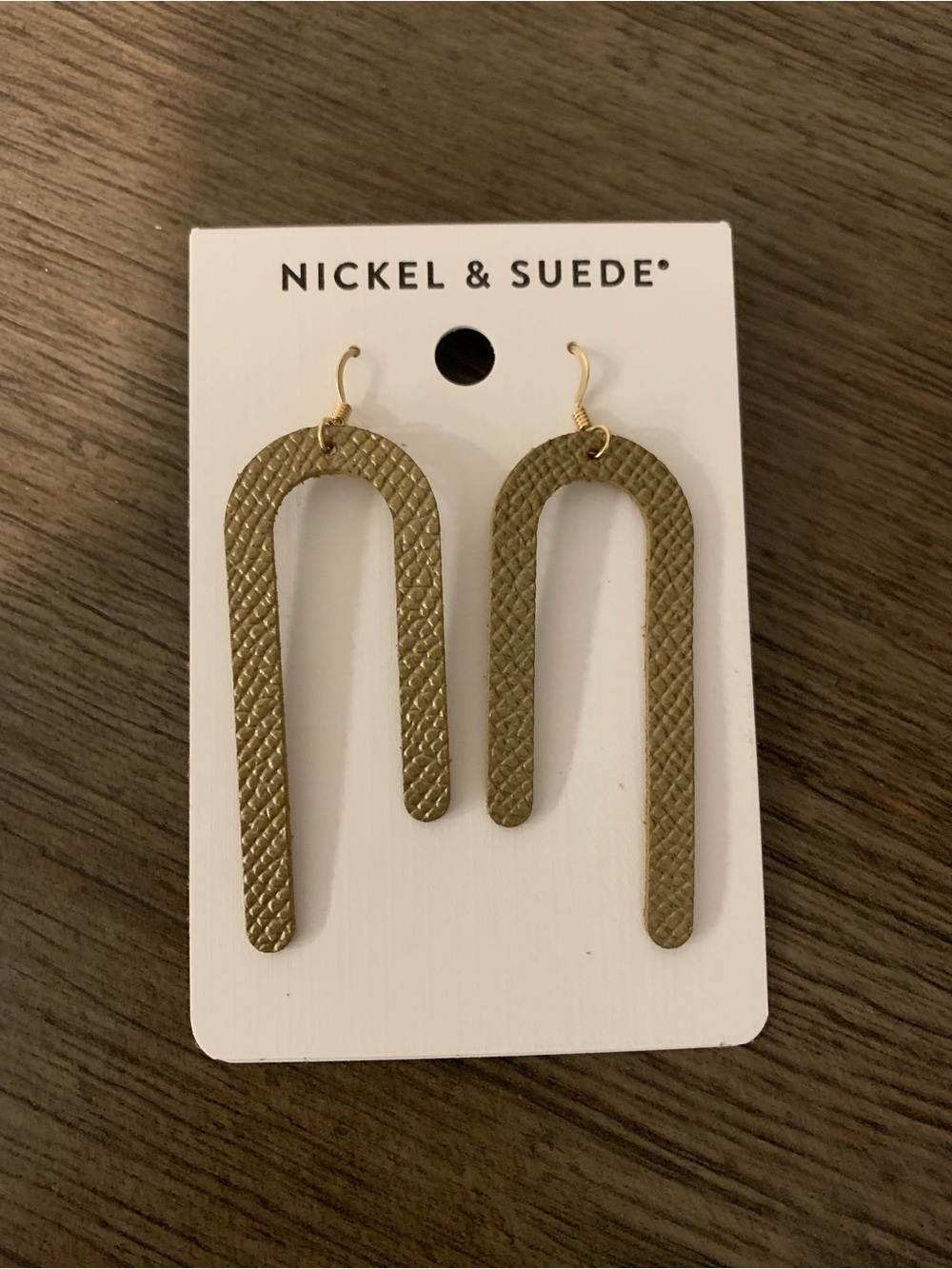Nickel & Suede Olive Textured Arch Drop Earrings